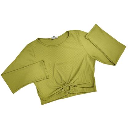 Imagem de Cropped plus size canelado, manga longa com detalhe argola