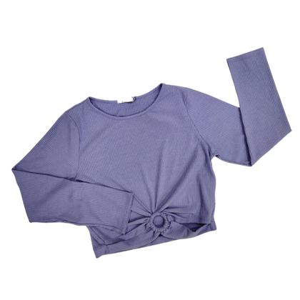 Imagem de Cropped plus size canelado, manga longa com detalhe argola