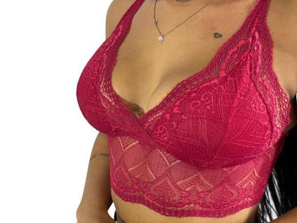 Imagem de Cropped Renda Regata Blusinha Top Bojo Decote Feminino Costura Reforçada R11