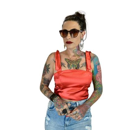 Imagem de Cropped Top Amarração Multiformas Cetim C/Elastano Feminina