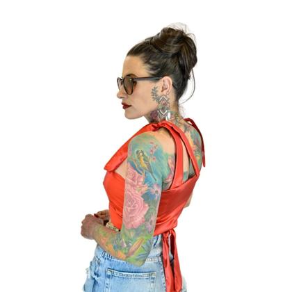 Imagem de Cropped Top Amarração Multiformas Cetim C/Elastano Feminina