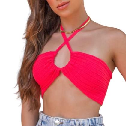 Imagem de Cropped Top Amarração Multiformas Moda Casual Tricot