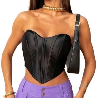 Imagem de Cropped Top Blusa Corselet Feminino Decotado Festa Balada Casual Elegante