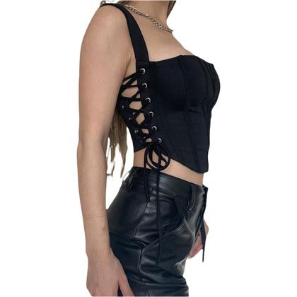 Imagem de Cropped Top Blusa Sem Bojo Fechamento Lateral Decote Reto