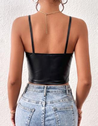 Imagem de Cropped Top material sintético Feminino Decote Ajustavel Ilhós Festa