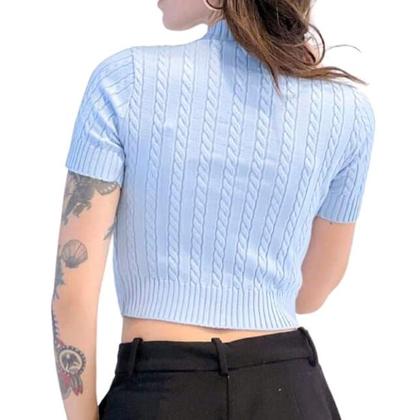 Imagem de Cropped Tricô Trança Manga Curta Moda Básica Old Money Verão