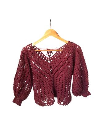 Imagem de Cropped tricot croche furos laço nas costas