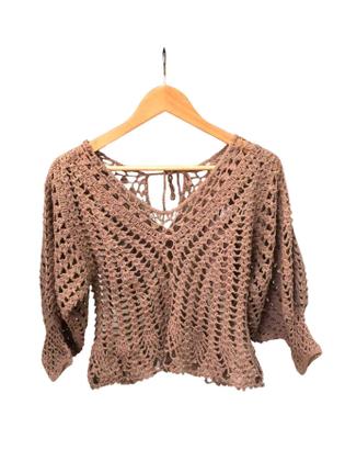 Imagem de Cropped tricot croche furos laço nas costas