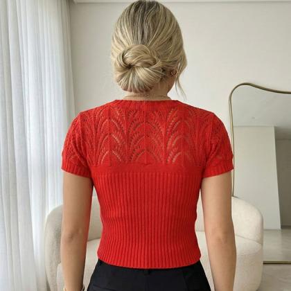 Imagem de Cropped Tricot Manga Curta Gola Redonda Vermelho