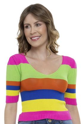 Imagem de Cropped Tricot Modal Manga Curta Listras F081