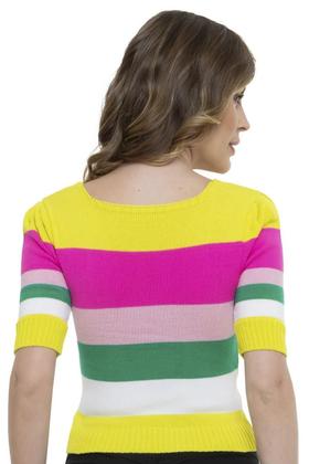 Imagem de Cropped Tricot Modal Manga Curta Listras F081