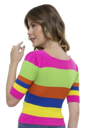 Imagem de Cropped Tricot Modal Manga Curta Listras F081