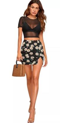 Imagem de Cropped Tule Transparente Manga Curta Tendência Camiseta