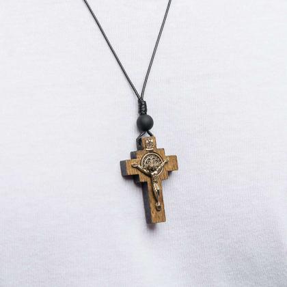 Imagem de Crucifixo colar de pescoço masculino medalha são bento com cordão