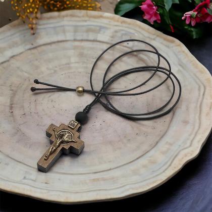 Imagem de Crucifixo colar de pescoço masculino medalha são bento com cordão