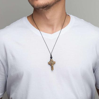 Imagem de Crucifixo colar de pescoço masculino medalha são bento com cordão