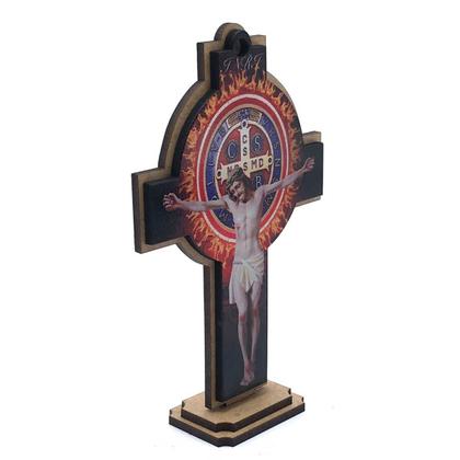Imagem de Crucifixo Cruz Mesa E Parede São Bento Madeira Mdf 13 Cm