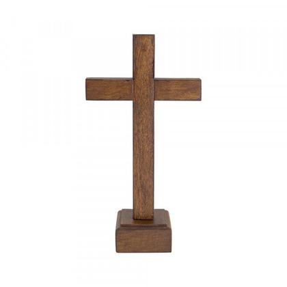 Imagem de Crucifixo de Mesa Madeira Nobre Cristo Metal Dourado 15 cm