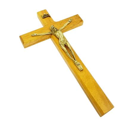 Imagem de Crucifixo de Parede ou Porta Madeira Clara 18 cm