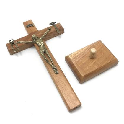 Imagem de Crucifixo Mesa E Parede Cruz Saletina La Salette Madeira Clara 18 Cm