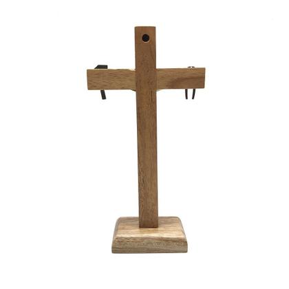 Imagem de Crucifixo Mesa E Parede Cruz Saletina La Salette Madeira Clara 18 Cm