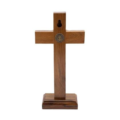 Imagem de Crucifixo Parede E Mesa Cristo Metal São Bento Dourado 17 Cm