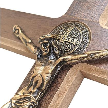 Imagem de Cruz Madeira Parede Crucifixo De São Bento Madeira 30cm