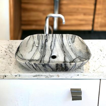 Imagem de Cuba Banheiro Cerâmica Marmorizada Sobrepor Apoio MG199