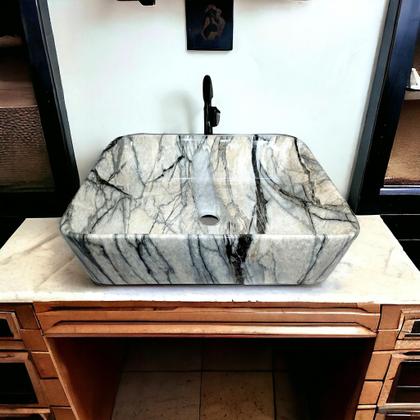 Imagem de Cuba Banheiro Cerâmica Marmorizada Sobrepor Apoio Mg204