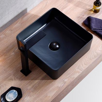 Imagem de Cuba Banheiro Cerâmica Preta Sobrepor Quadrada 37x37 - Deend