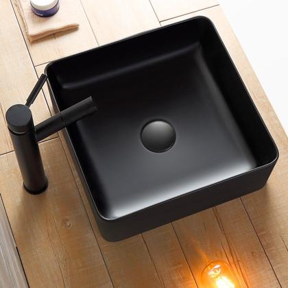 Imagem de Cuba Banheiro Cerâmica Preta Sobrepor Quadrada 37x37 - Deend