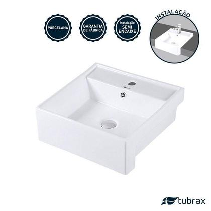 Imagem de Cuba Cerâmica Lavabo Banheiro Em Louça Semi-encaixe Branca Tubrax
