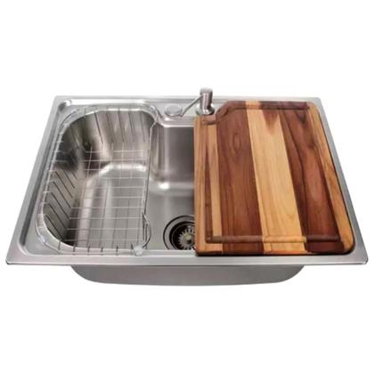 Imagem de Cuba cozinha 60x42cm aço inox escovado com torneira e tábua