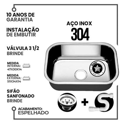 Imagem de Cuba Cozinha Aço Inox American Steel 304 47x30x14