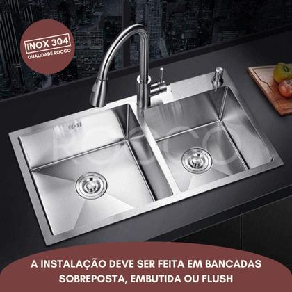 Imagem de Cuba Cozinha Dupla Gourmet 78x43cm Luxo Moderna Premium Com Acessórios Dourado Inox Black