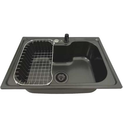 Imagem de Cuba cozinha gourmet inox preta 50x40cm + kit de acessórios