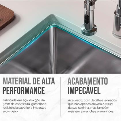 Imagem de Cuba Cozinha Gourmet Pia Aço Inox Dupla Quadrada Acessórios