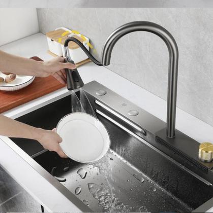 Imagem de Cuba Cozinha Gourmet Retangular Preta Com Torneira + Acessor