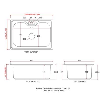 Imagem de Cuba Cozinha pia inox Com Acessórios Carajás Torneira gourmet extensível escovado Muru Prata