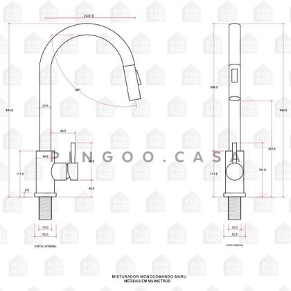 Imagem de Cuba Cozinha pia inox Com Acessórios Carajás Torneira gourmet extensível escovado Muru Prata