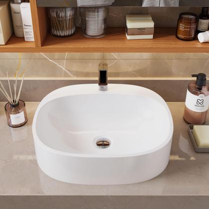 Imagem de Cuba de Apoio para Banheiro 37x33cm Jaspe Sintético Branca Moderna Lavabo