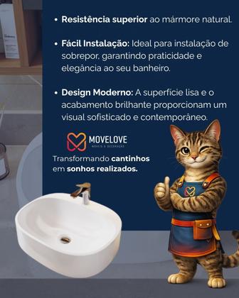 Imagem de Cuba de Apoio para Banheiro 37x33cm Jaspe Sintético Branca Moderna Lavabo