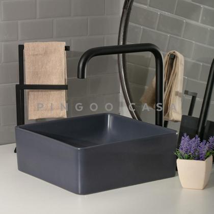 Imagem de Cuba De Apoio Para Banheiro Quadrada Slim Louça Cerâmica 31 cm Crisoprásio Pingoo.casa - Cinza Fosco