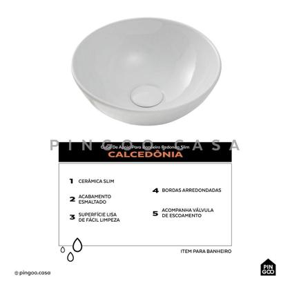 Imagem de Cuba De Apoio Para Banheiro Redonda Slim Louça Cerâmica 28,5 cm Calcedônia Pingoo.casa - Branco