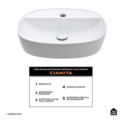 Imagem de Cuba de Apoio para Banheiro Retangular Louça Cerâmica Cianita Pingoo.casa - Branco