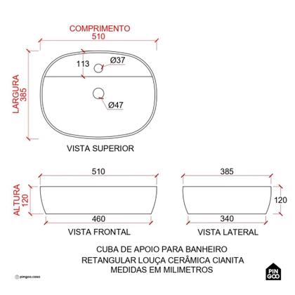 Imagem de Cuba de Apoio para Banheiro Retangular Louça Cerâmica Cianita Pingoo.casa - Branco