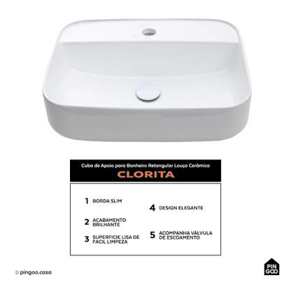 Imagem de Cuba de Apoio para Banheiro Retangular Louça Cerâmica Clorita Pingoo.casa - Branco