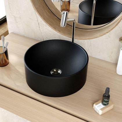 Imagem de Cuba de Apoio Redonda Para Banheiro Lavabo C01 BL34W Preto Matte Fosca  - Lyam