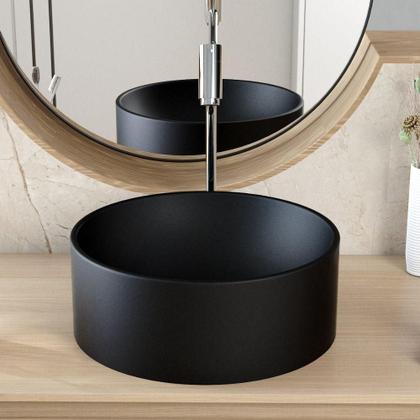 Imagem de Cuba de Apoio Redonda Para Banheiro Lavabo C01 BL34W Preto Matte Fosca  - Lyam