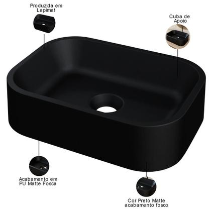 Imagem de Cuba de Apoio Retangular Para Banheiro Lavabo C01 BR37W Preto Matte Fosca  - Lyam